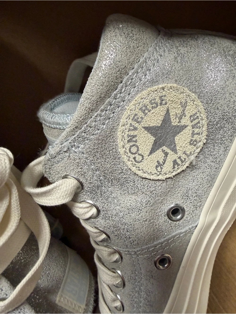 Converse Silver High-Top Sneakers with Cream Laces